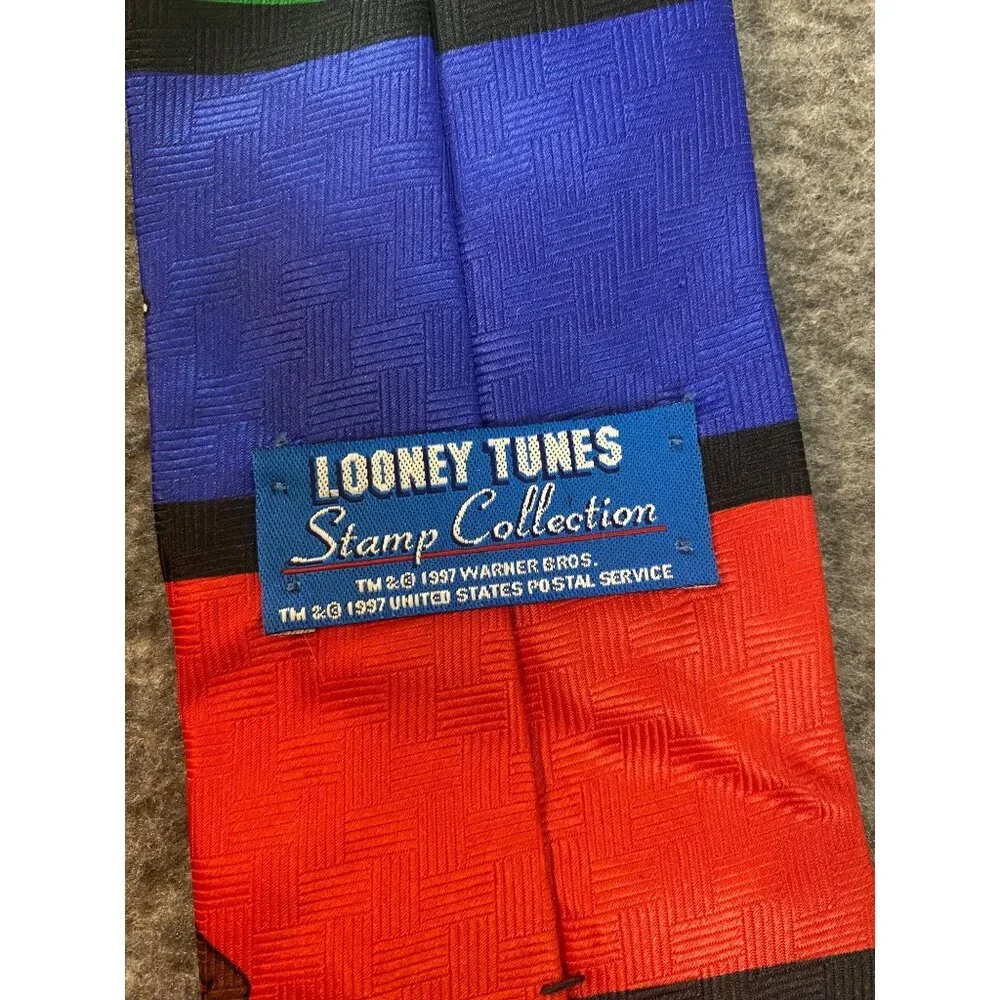 Vtg Looney Tunes 1997 Stamp Collection Neck Tie Bugs Bunny Taz Marvin Daffy Duck